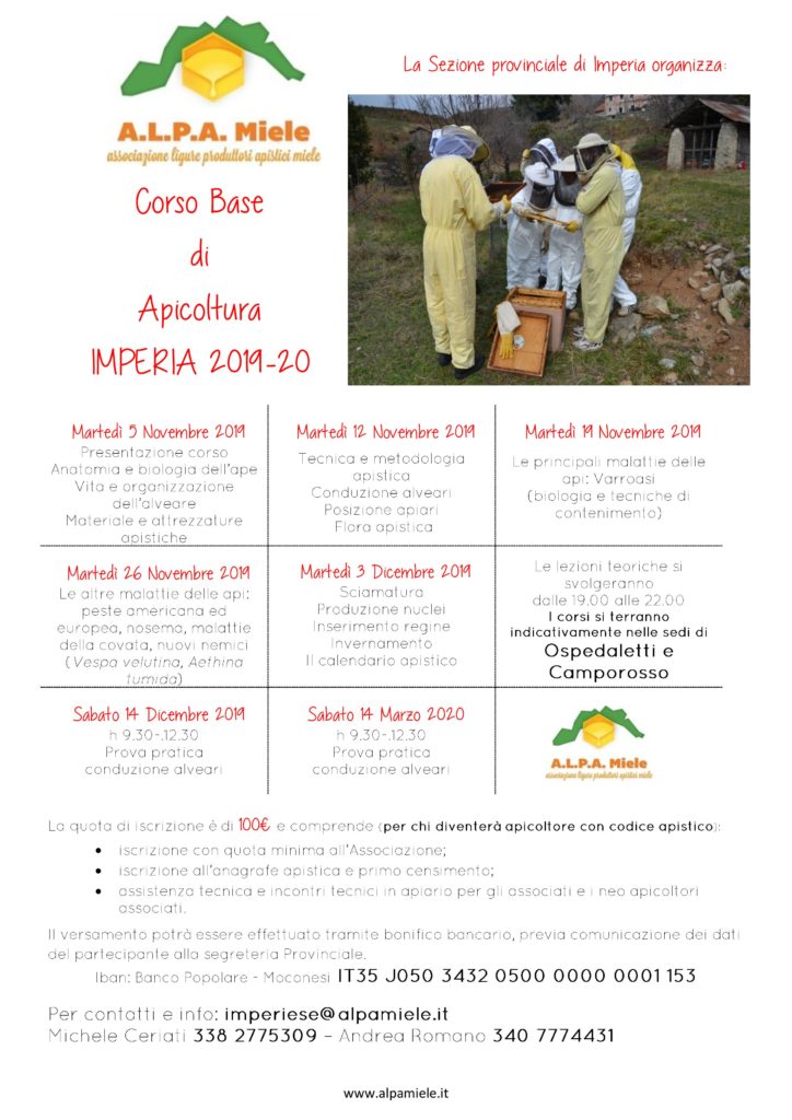 Corso base apicoltura Imperia 2019-20
